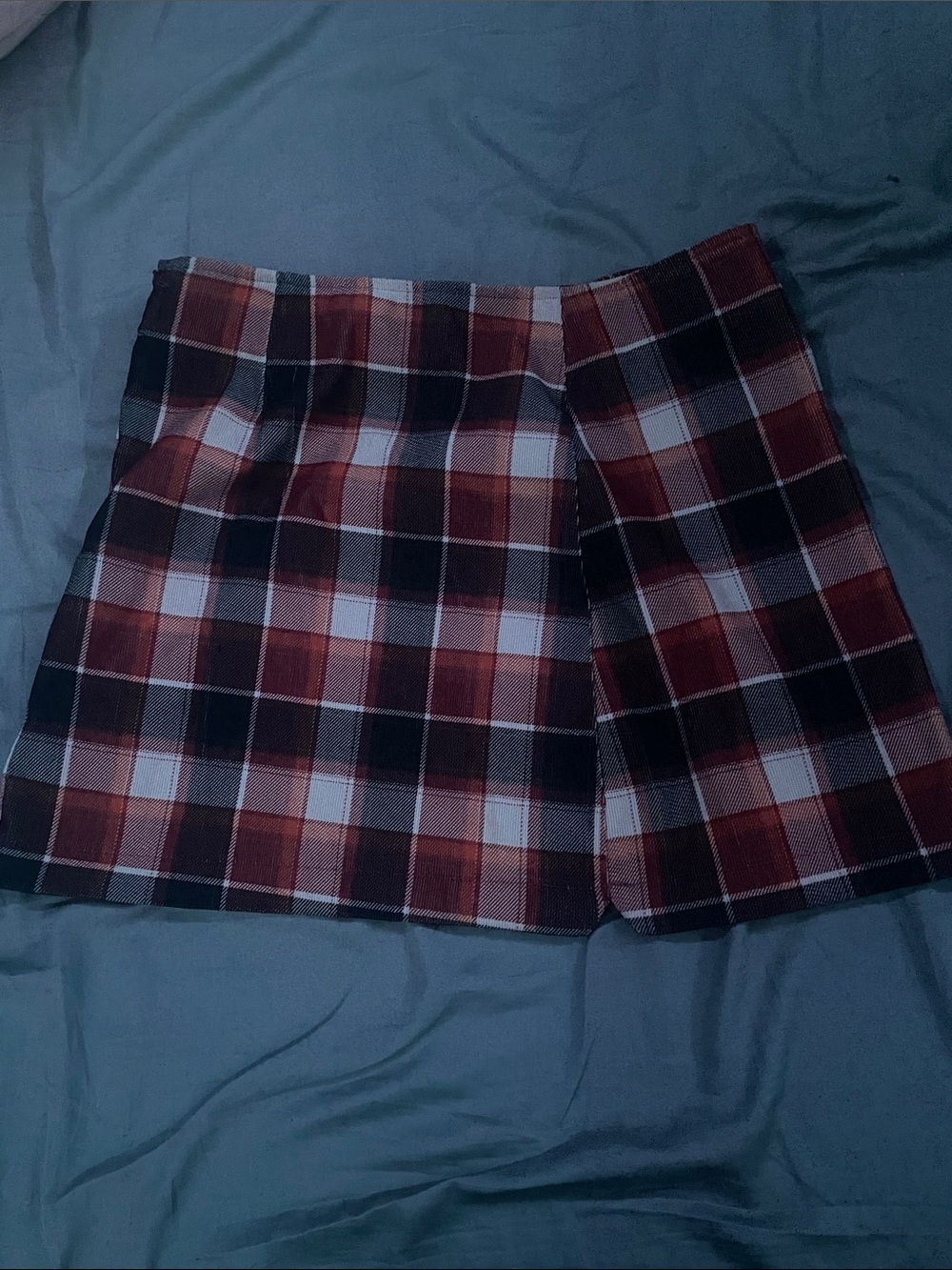Plaid A-Line Mini Skirt in Burgundy and Black